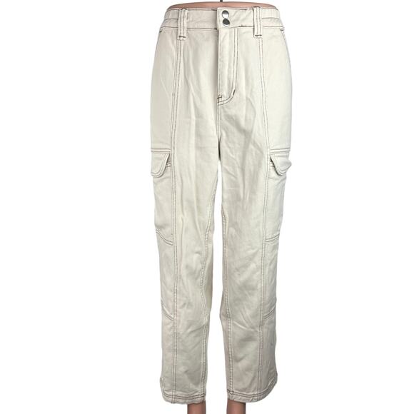 Pacsun Women's White Elastic Waist Relaxed Straight Leg Denim Cargo Jeans Size M - Picture 1 of 6